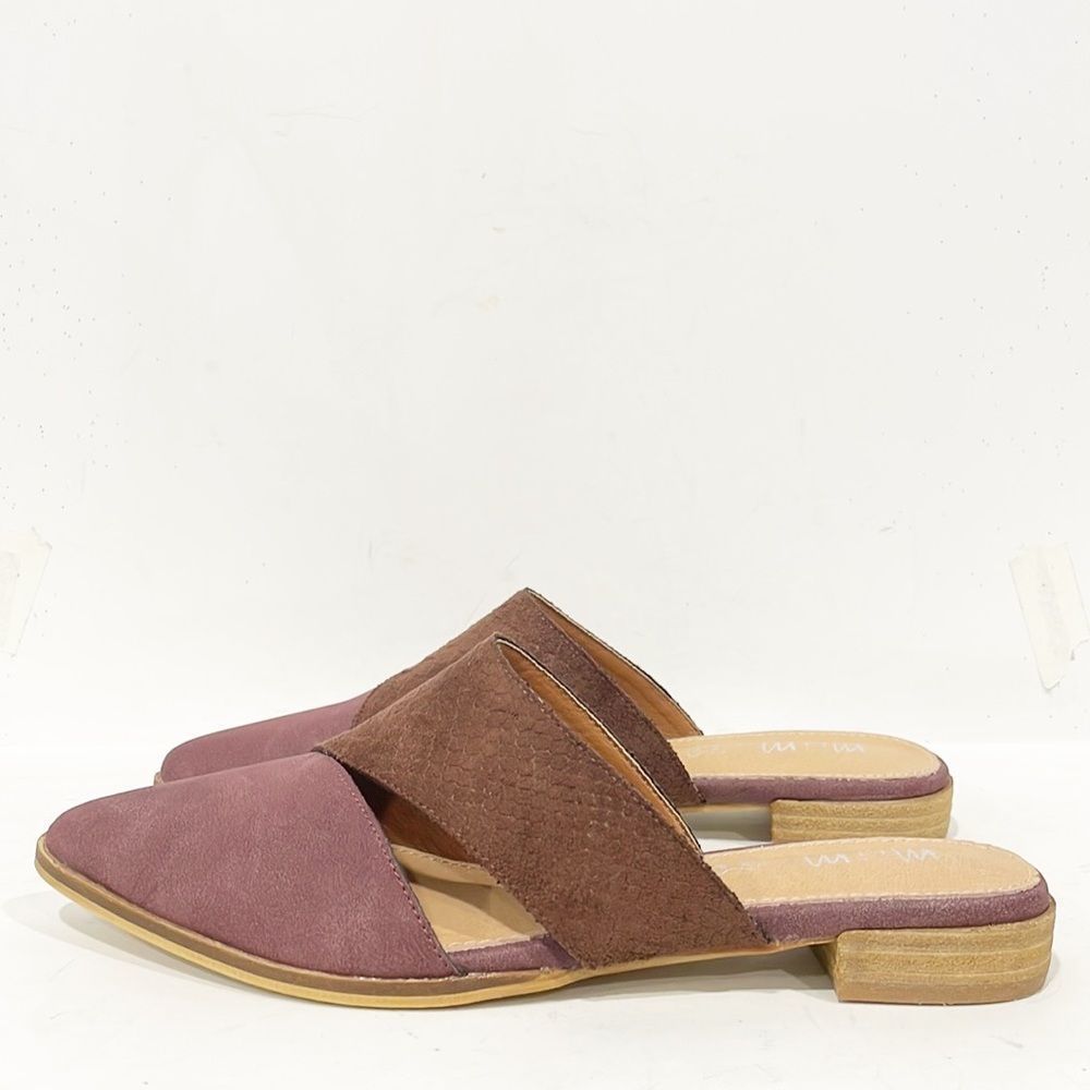 NEW Mi.iM Epic Two Tone Suede Leather Slide‎ Mule Flat Shoes Women 10 Burgundy